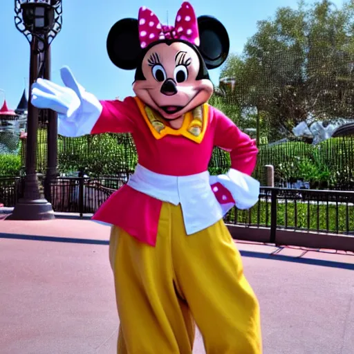 Prompt: high quality photo of a disneyland costumed character being rude to park guests, high definition