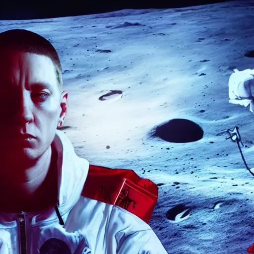 Image similar to eminem, on the moon, trending on artstation, anime style 4 k