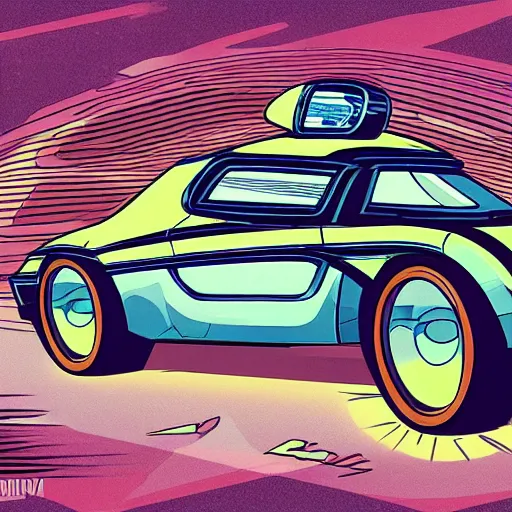 Prompt: a car drawn by andrew domachowski style, retrofuturism