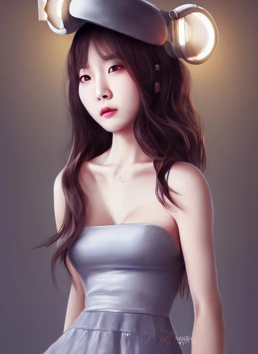 Image similar to beautiful fashion korean girl group, strapless dress, character portrait in the style of thomas river and artgerm, wlop, cinematic lighting, hyperdetailed, 8 k realistic, symmetrical, global illumination, radiant light, halo, love and mercy, frostbite 3 engine, cryengine, dof, trending on artstation, digital art, chanel