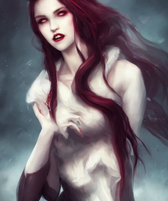 Prompt: cute fanged vampire in london by charlie bowater and titian and artgerm, full - body portrait, intricate, face, elegant, beautiful, highly detailed, dramatic lighting, sharp focus, trending on artstation, artstationhd, artstationhq, unreal engine, 4 k, 8 k