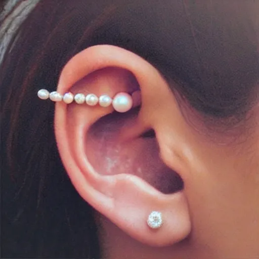 Image similar to “an ear with a pearl earring on the lobe and a leaf helix piercing, melancholy”