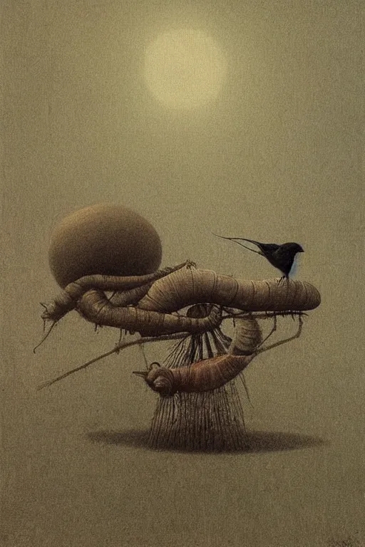 Prompt: snail crows painted by beksinski