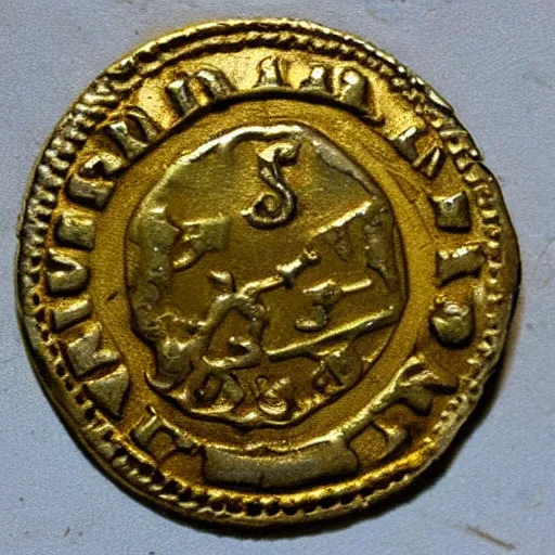 Image similar to picture of a 1 6 8 0 worn spanish gold coin, high detailed, realistic