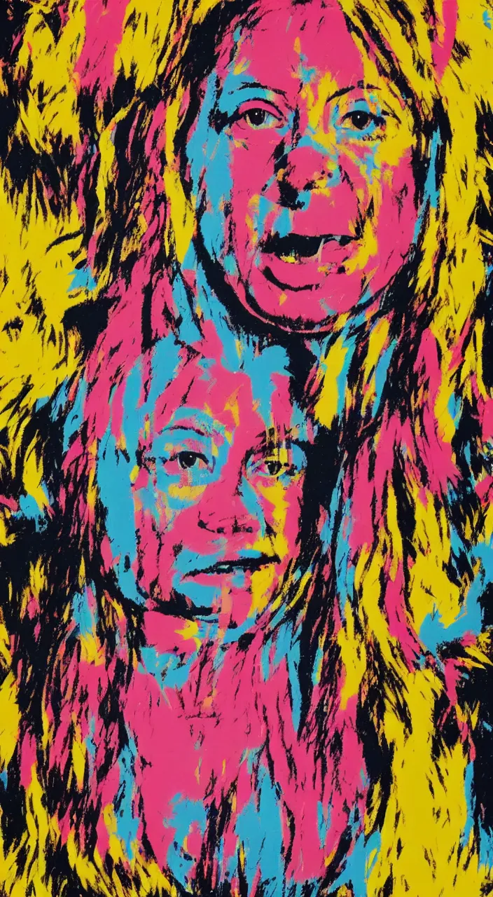 Image similar to portrait of greta thunberg. hommage to andy warhol and jean - michel basquiat by ai weiwei