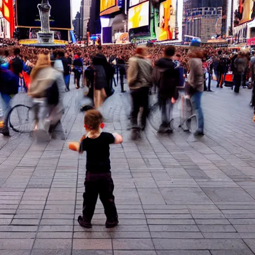 Image similar to a child being surrounded by giant smartphones on the busiest time square ever, photography, hyperrealism, cinematic, bokeh