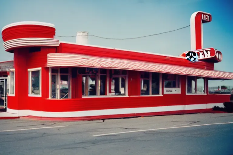 Prompt: 1 9 9 9 lobster themed classic american diner, googie architecture, two point perspective, americana, restaurant exterior photography, hd 4 k, taken by alex webb