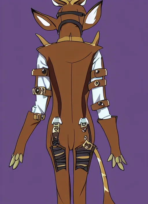 Image similar to the full body of anthropomorphic lynx fursona from behind wearing a steampunk suit, anime, manga