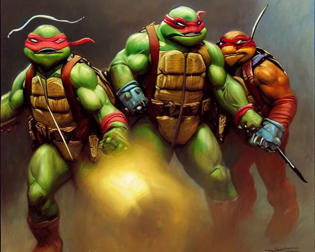 Prompt: teenage mutant ninja turtles, painting by gaston bussiere, craig mullins, j. c. leyendecker