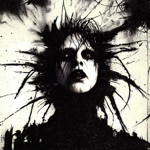 Prompt: gaunt ( the cure fan ) as dream from sandman, dim stars as eyes, by jeremy mann, by cedric peyravernay, by by russ mills, by richard avedon and ben templesmith, dramatic lightning, sadness, dark eye sockets, in the shadows, punk rock, gothic, high detailed, 8 k