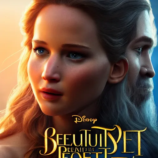 Image similar to jennifer lawrence in beauty and the beast animated movie, high quality illustration, trending on artstation, octane render, 4 k, pixar rendering,