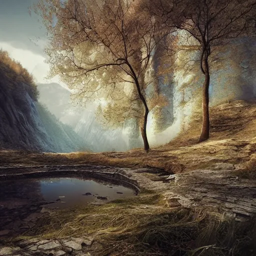 Image similar to michal karcz grunge painting of a beautiful landscape. , detailed, elegant, intricate, 4k,