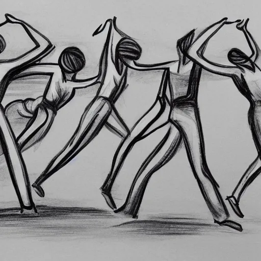 Image similar to a gesture draw of people dancing salsa. Gesture draw, pen