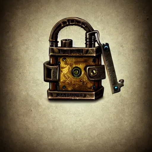 Prompt: a steampunk keyed padlock 🔒 🔑, fantasy digital art, in the style of hearthstone artwork