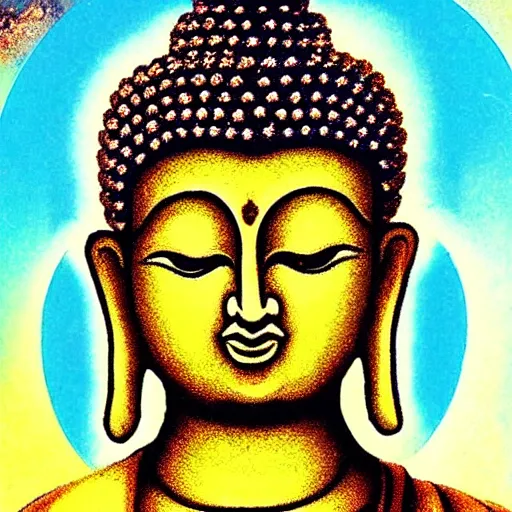 Prompt: brilliancy of buddha illuminates the whole universe