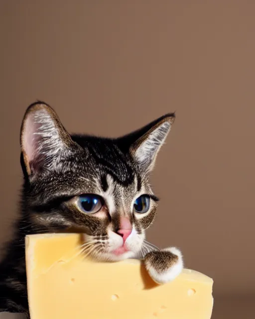 Image similar to high quality presentation photo of a cute model cat dressed as napoleon holding a piece of cheese, photography 4k, f1.8 anamorphic, bokeh, 4k, Canon, Nikon