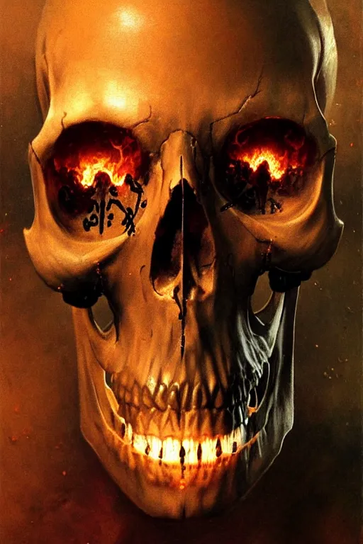 Prompt: skull with glowing runes etched into the bone, erupting out of a face, extreme close up, horrific, extreme detail, visceral, portrait dnd, painting by gaston bussiere, craig mullins, greg rutkowski, yoji shinkawa