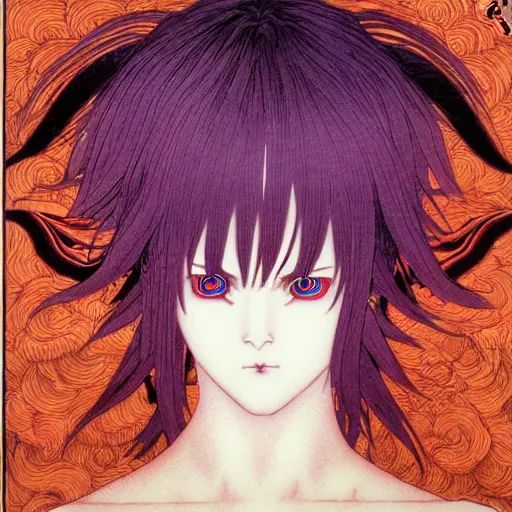 Image similar to prompt : portrait of muse soft light painted by takato yamamoto, purple rinnegan eyes, inspired by ninja anime, smooth face feature, intricate oil painting, high detail, sharp high detail, manga and anime