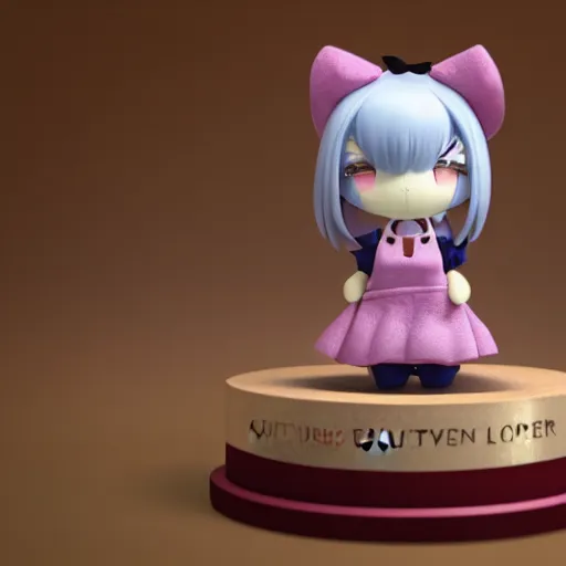 Prompt: cute fumo plush on a pedestal holding a trophy, winner, anime girl, vray