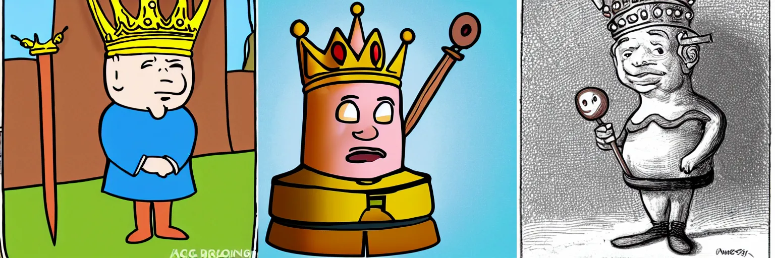 Prompt: a cartoon style bean holding a staff wearing a kings crown, cartoon,