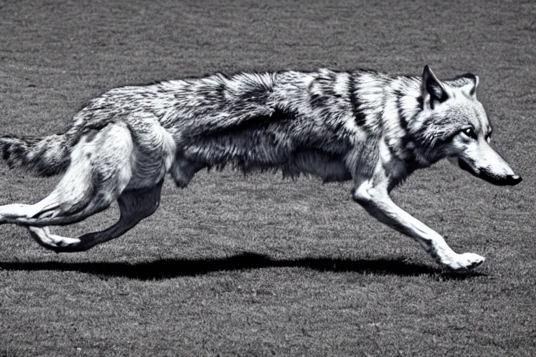 Image similar to digital art of a full-body outline of a running wolf, simple, no color, high quality, HD, 8K,