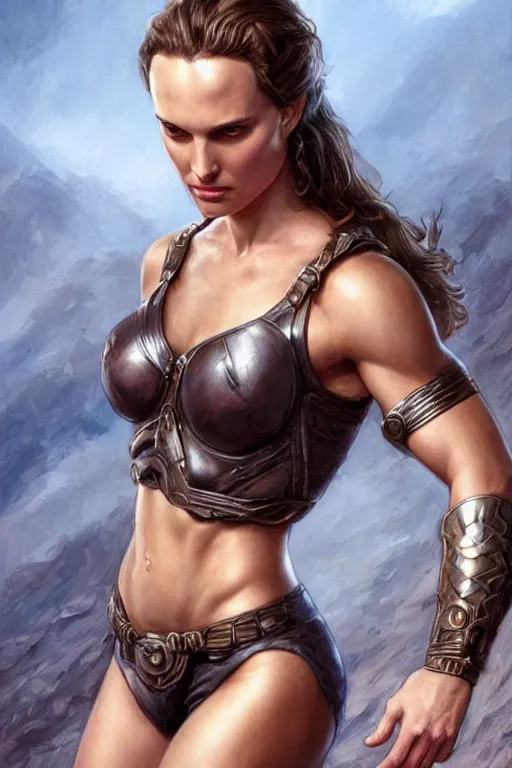 Image similar to muscled Natalie Portman as a ruggedly handsome hero, intricate, elegant, highly detailed, centered, digital painting, artstation, concept art, smooth, sharp focus, illustration, art by artgerm and donato giancola and Joseph Christian Leyendecker, Ross Tran, WLOP