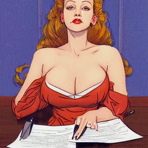 Prompt: Alluring Secretary portrait by James Jean Giraud