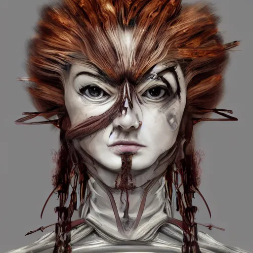 Image similar to portrait of a Shibari barbed wire wrapped face and neck, headshot, insanely nice professional hair style, dramatic hair color, digital painting, of a old 17th century, old cyborg merchant, amber jewels, baroque, ornate clothing, scifi, realistic, hyperdetailed, chiaroscuro, concept art, art by Franz Hals and Jon Foster and Ayami Kojima and Amano and Karol Bak,