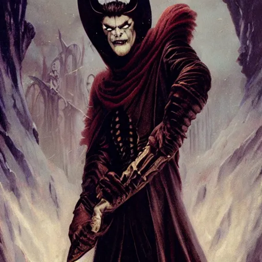 Image similar to head and shoulders vogue fashion photo portrait of a male vampire, d & d, fantasy, greg rutkowski, frank frazetta, alexandre chaudret, boris vallejo, michael whelan, miro petrov, hr giger, magali villeneuve, donato giancola