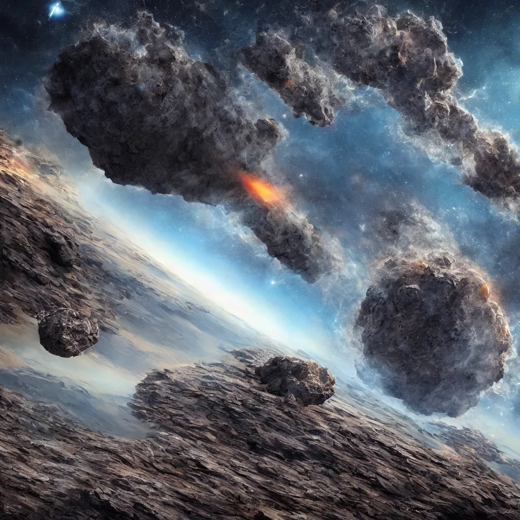 Image similar to an enormous o'neill cylinder being struck by an asteroid, art by mark cooper, 8 k, hyper detailed, hdr, intricate, masterpiece