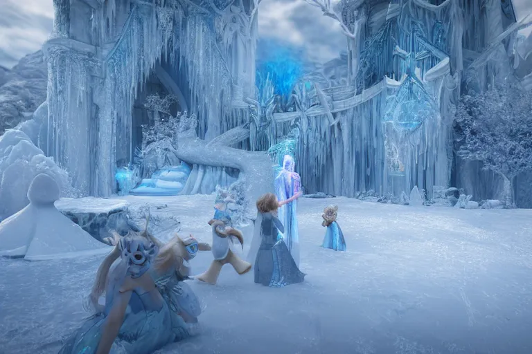 Image similar to ultra detailed fantasy, a beautiful frozen elsa global illumination hdr render in unreal engine 5