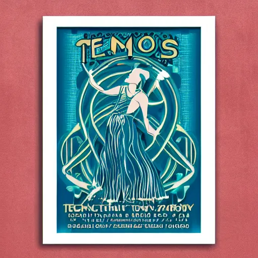 Image similar to art nouveau concert poster, 8 0 s, techno, house music