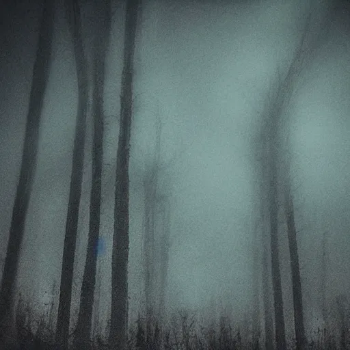 Prompt: Giant eyes staring out of the treeline at night, creepy, dark, ominous