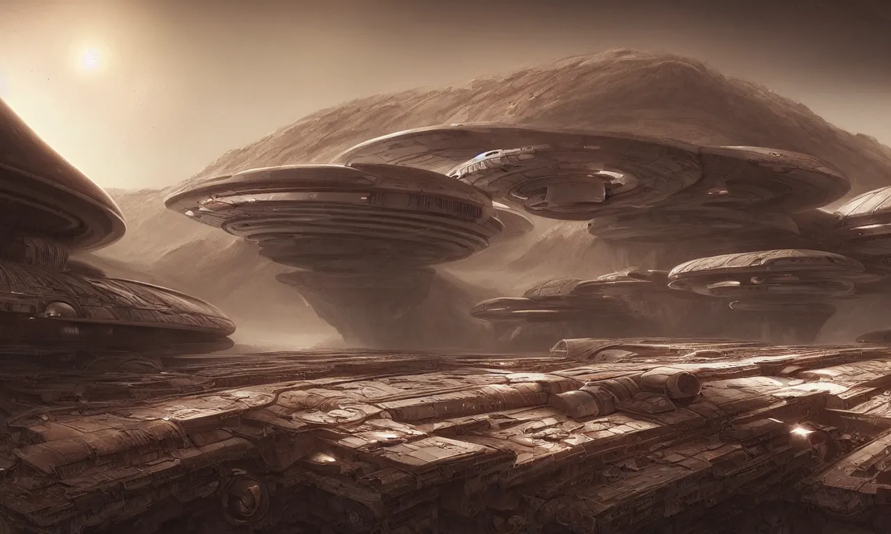 Image similar to a beautiful highly detailed matte painting of a huge derelict Mars base, Space base, Star Trek by Jose Daniel Cabrera Pena and Leonid Kozienko, concept art