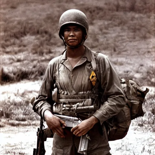 Image similar to Sargent Lincoln Osiris as a soldier in Vietnam, award winning historical photograph