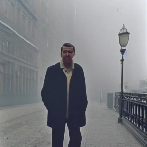 Prompt: analog street photography portrait in foggy new york, 1 9 6 0 s, intricate beautiful, photographed on ektachrome film, photographed on expired film