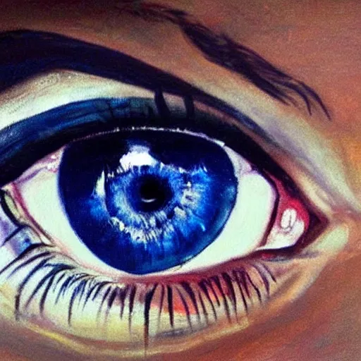 Image similar to painting of a girls eyes with tears in them, highly detailed, realistic