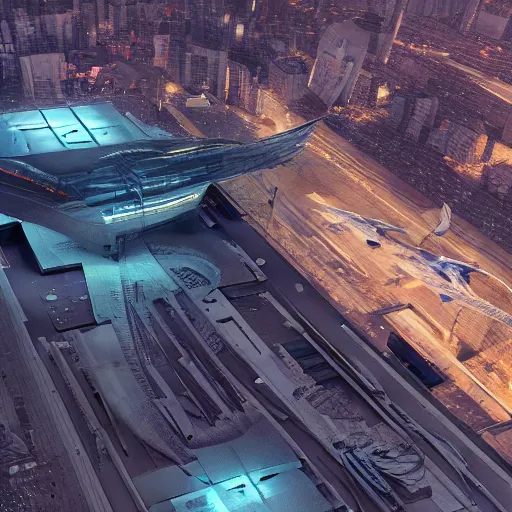 Image similar to Kazimierz Malewicz sci-fi motherboard airport view from above structure and digital billboard point cloud in the middle unreal engine 5 lumen global illumination, keyshot, octane, artstation trending, ultra high detail, ultra realistic, cinematic, 8k, 16k, in style of zaha hadid, in plastic, dark, tilt shift,