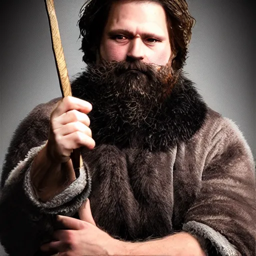 Image similar to fantasy middle - aged burly lumberjack with a beard, dungeons and dragons, realistic, dark hair, wearing a fur coat, high quality matte painting