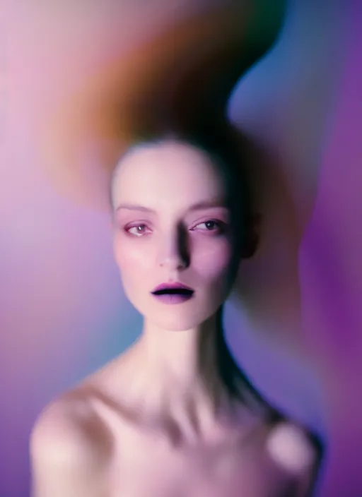 Prompt: kodak portra 4 0 0 photo portrait of a beautiful woman in style of paolo roversi, lightpainting motion blur dressed in long, elegant, soft coloured gel lighting, highly detailed, sharp focus,, octane render, ethereal, out worldly colours, emotionally evoking, head in focus, soft blur coloured gel light dreamy, volumetric lighting unreal engine, epic fantasy