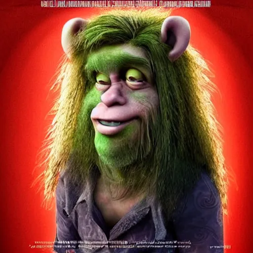 Prompt: an adult troll is shown in the photo photorealistic style of a film poster in the style of zd