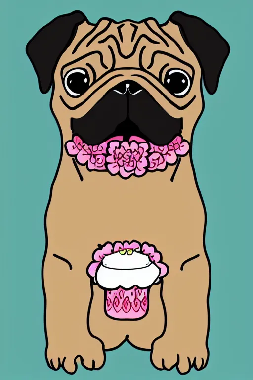 Prompt: pug eating flower. art by samantha mash, sticker, colorful, illustration, highly detailed, simple, smooth and clean vector curves, no jagged lines, vector art, smooth
