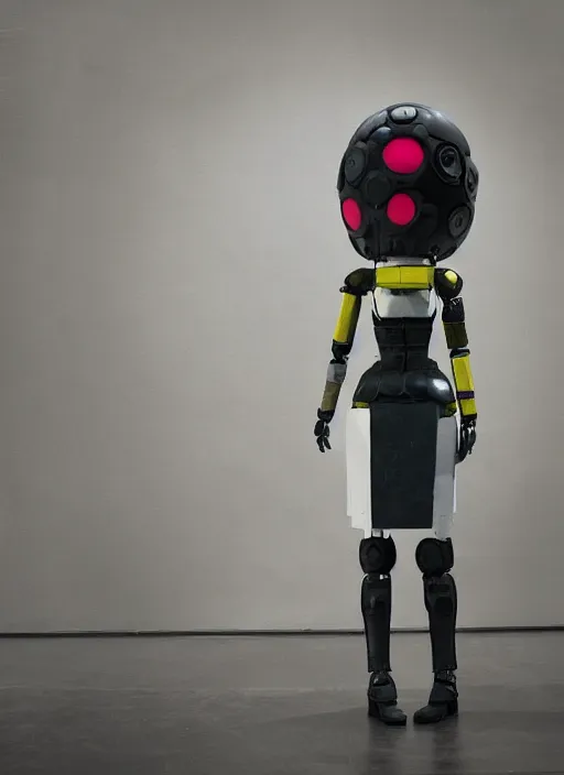 Prompt: editorial photograph for an art magazine, studio photograph a contemporary art sculpture of a modular android, by jack gaughan, by hikari shimoda, in the style of nier automata