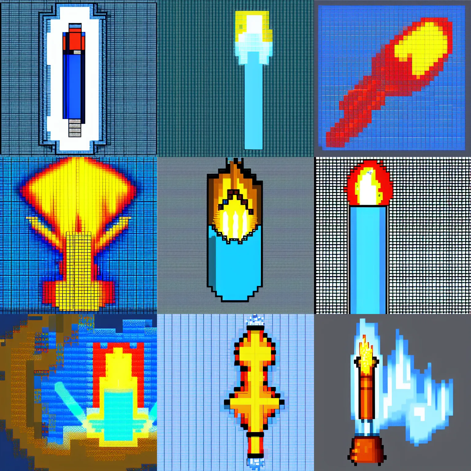 Prompt: pixel art of a torch with blue fire, 2 d videogame asset,