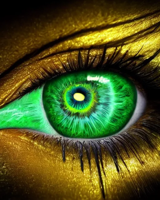 Image similar to hyper realistic photo of beautiful green eyes reflecting a sky full of a billion stars, hyper realistic, fractalart, art stati on, coherent design, symmetrical, vivid color, complementary color, golden ratio, detailed, sharp lines, intricate, rainbow shift, in unreal 3 d engine, nvidia optix, ray tracing, octane render