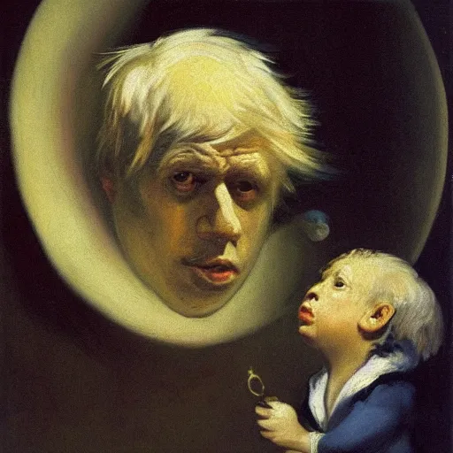 Image similar to portrait of boris johnson by goya in style of saturn devouring his son