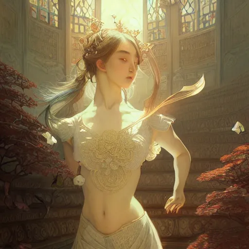 Image similar to Yonsei University math department, fantasy, intricate, elegant, highly detailed, digital painting, artstation, concept art, matte, sharp focus, illustration, art by Artgerm and Greg Rutkowski and Alphonse Mucha