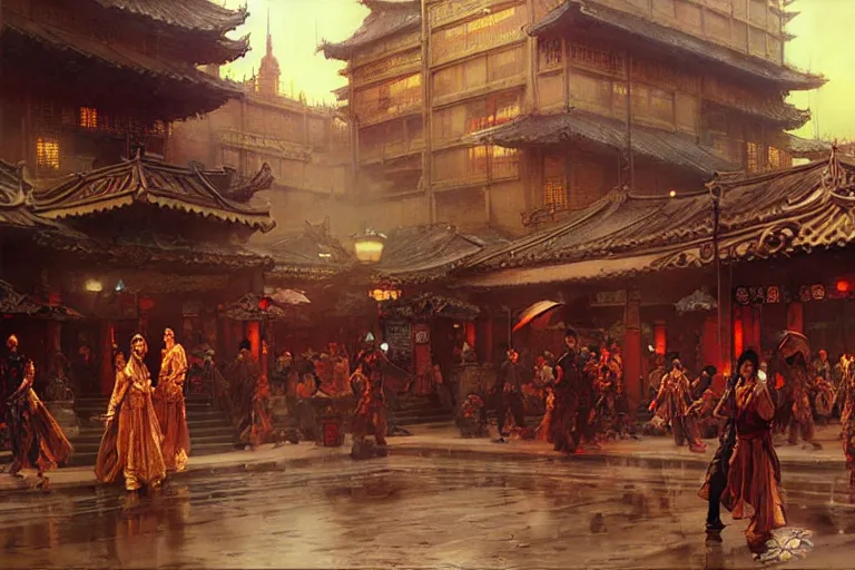 Image similar to wuxia, steampunk city, painting by gaston bussiere, craig mullins, j. c. leyendecker