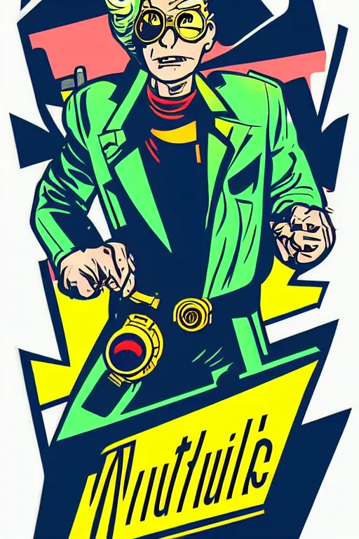 Image similar to fallout 7 6 retro futurist illustration art by butcher billy, sticker, colorful, illustration, highly detailed, simple, smooth and clean vector curves, no jagged lines, vector art, smooth andy warhol style