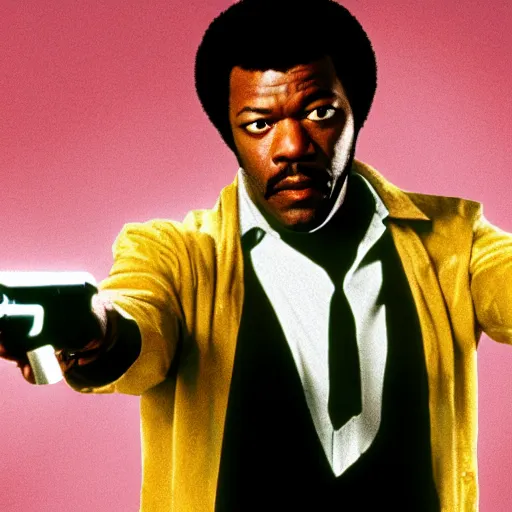 Image similar to jules winnfield pointing a banana as a weapon, pulp fiction, 8 k